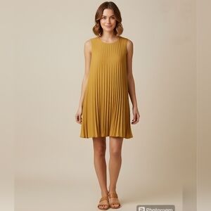 Anthropologie Mustard Yellow Pleated Summer Dress Size Medium